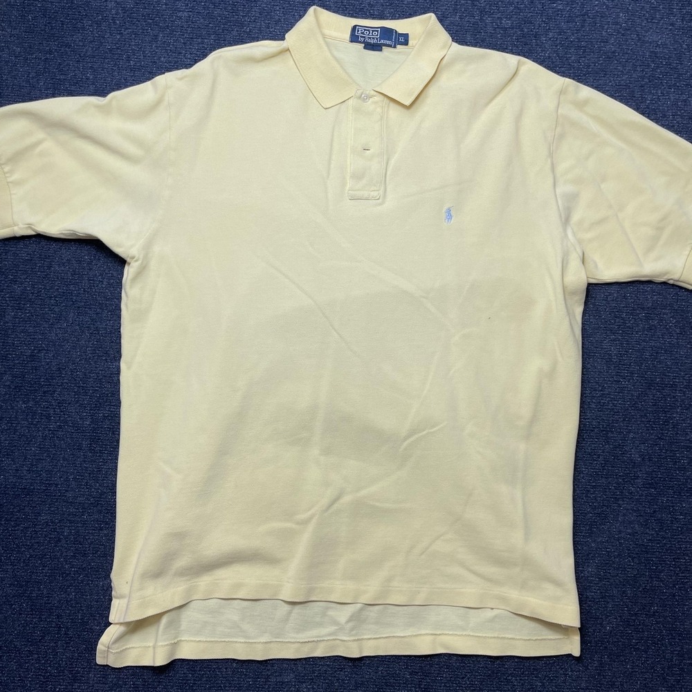 Polo By Ralph Lauren Polo Shirt Mens XL Yellow Solid Cotton Short Sleeve Casual